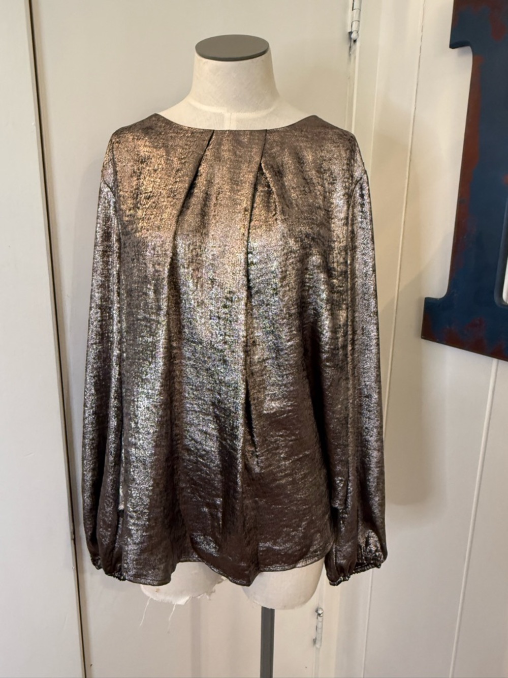 Liz Claiborne Metallic Bronze Long Sleeve Blouse Sz L